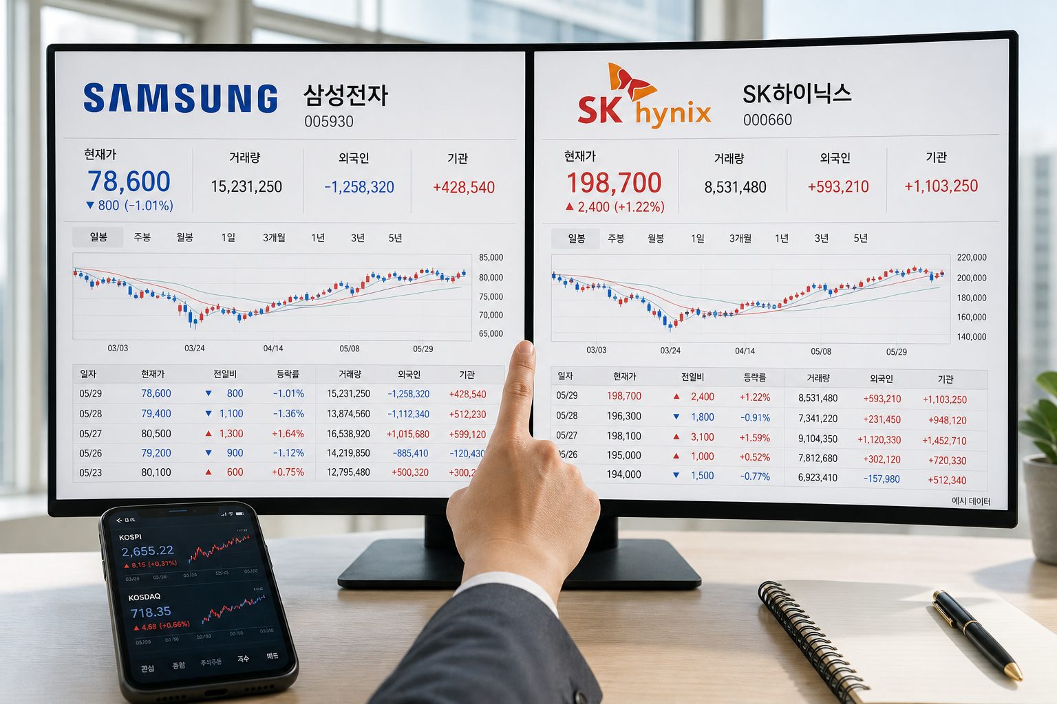 오늘 삼전 하이닉스 주식 시세와 거래 동향 정리