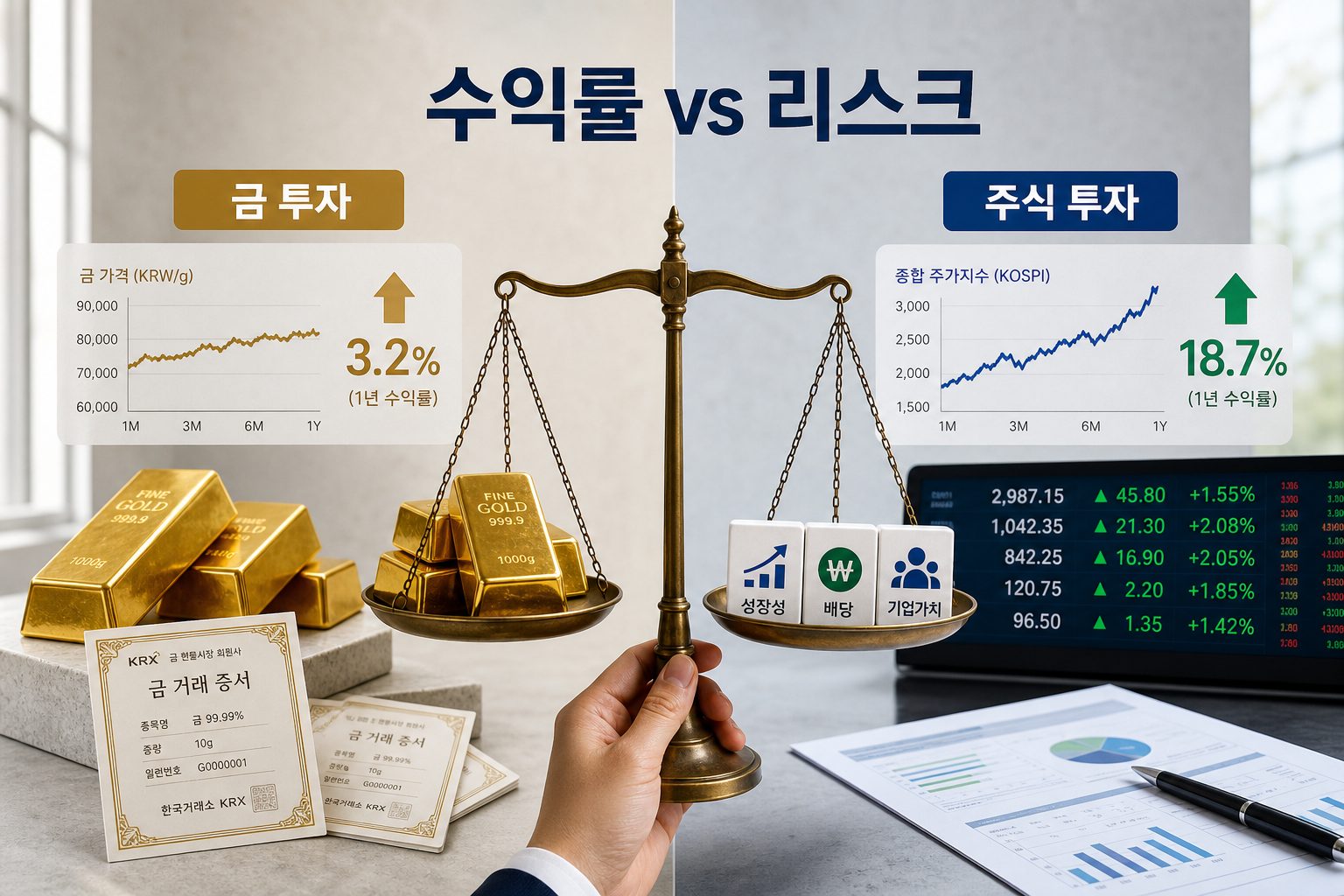 금 투자와 주식 투자 수익률·리스크 비교 기준