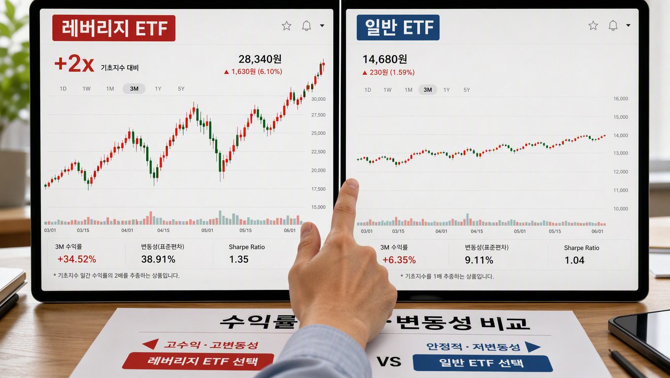 레버리지 ETF와 일반 ETF 수익률·변동성 비교 선택 기준