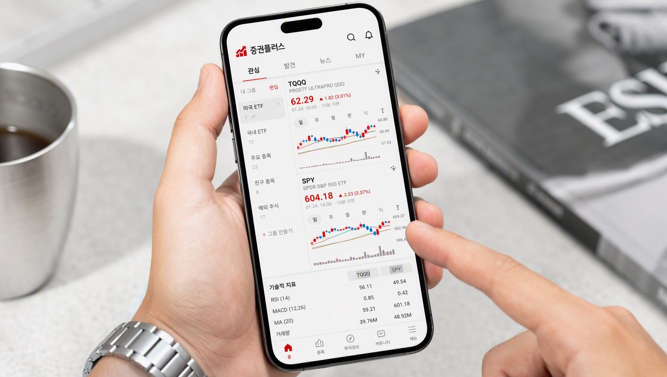 증권플러스에서 해외 ETF 실시간 시세 보고 관심종목 관리하며 차트 분석하고 증권사 연동 거래하는 방법