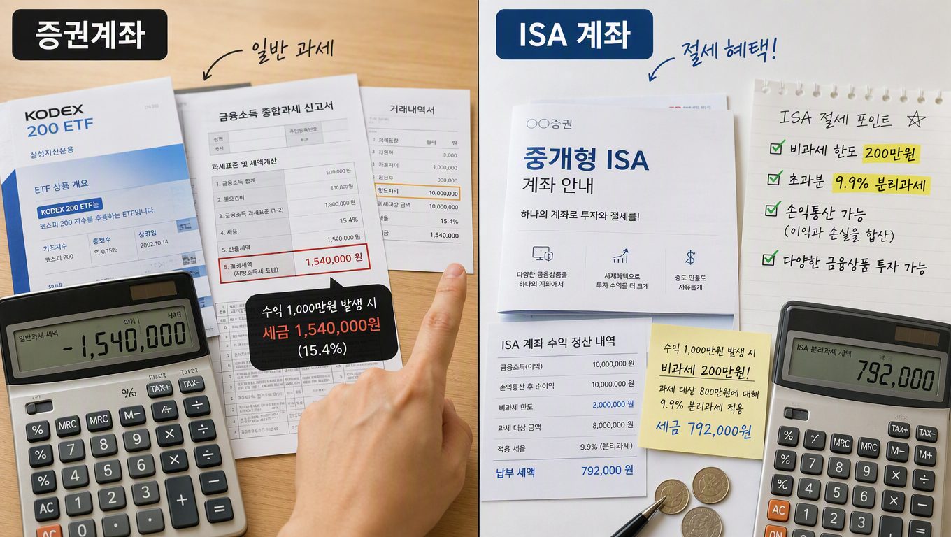 증권계좌와 ISA 계좌에서 ETF 장기투자할 때 세금 차이