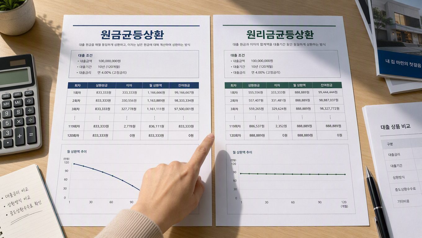 원금균등상환 방식의 차이점과 계산 원리