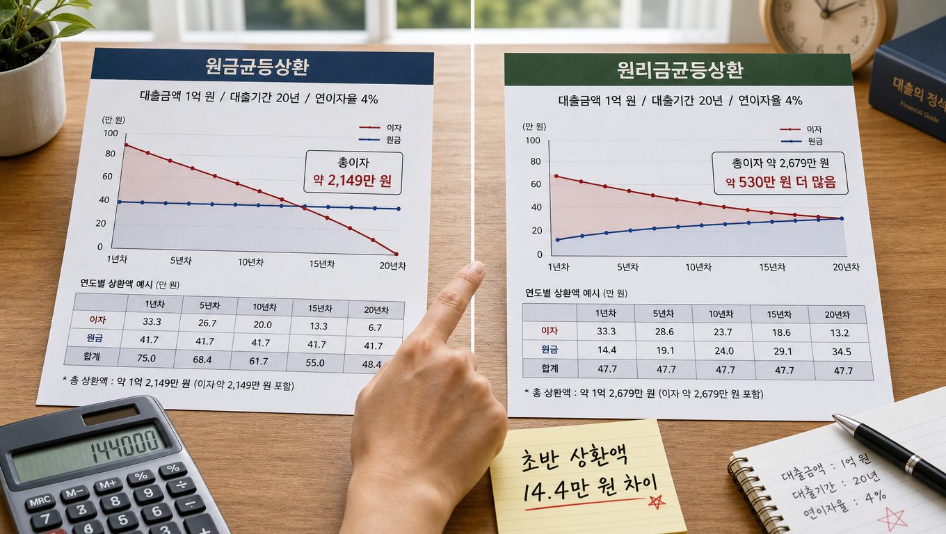 원금균등상환 총이자 차이와 상환 부담 변화