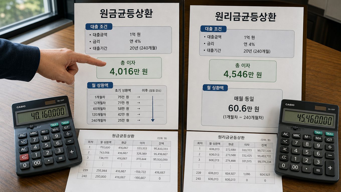 원금균등상환과 원리금균등상환 중 총이자 부담이 적은 방식은?